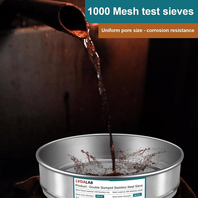 LVDALAB 304 Stainless Steel Mesh Lab Sieve, 1000 Mesh(0.015mm) Aperture Test Sieve, 7.9Inch(20cm) Diameter Economy Standard Analysis Sample Test Sieves for Industrial Laboratory Homes - Image 4